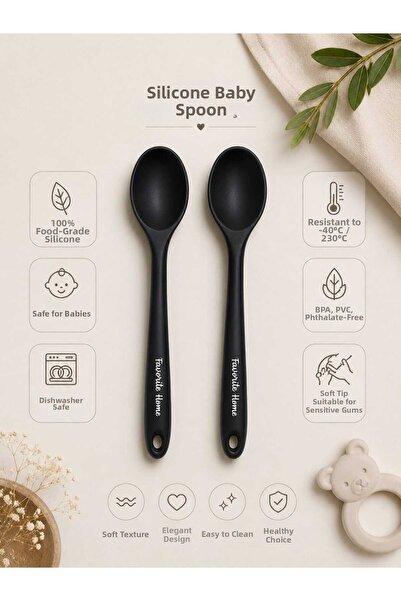 elfnur Set of 2 Silicone Food and Egg Spoons |   Nutrition Spoon 20 cm