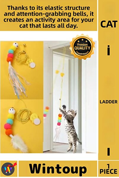 Wintoup # Cat Fishing Rod with Interactive Bell, Extendable Wall Suction Cup,...