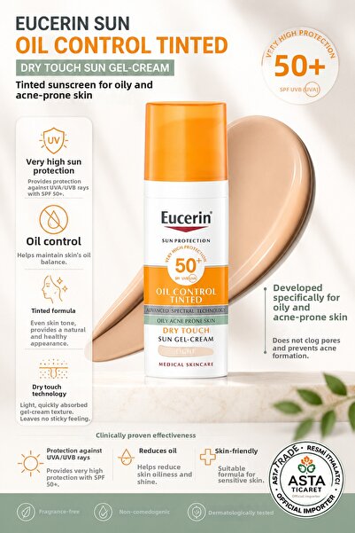 Eucerin Sun Oil Control Sunscreen Tinted Face Gel Cream, for Oily and Acne-Pr...