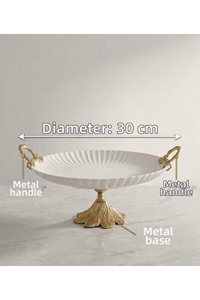 Sillage Home Gold Detailed Footed Porcelain Luxury Presentation Plate 30 cm