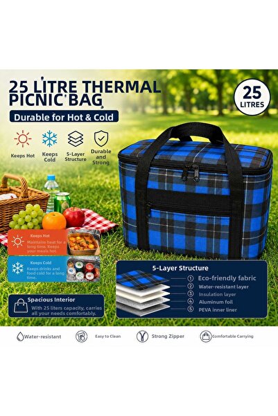 LIGHTINGHM 25 Liter Thermal Picnic Bag Aluminum Foil Thermal Insulated Cold a...
