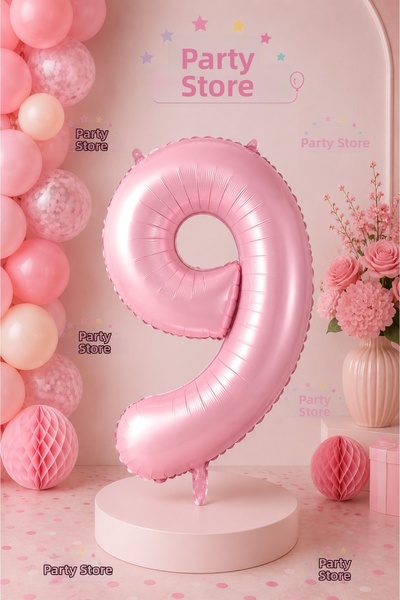 Parti Dükkanı 9 Number Foil Balloons 34 Inch 76 cm Pink Color Helium Compatib...