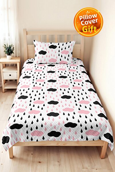 Evimde Bambaşka Cloud Rain Pink Girls' Pique Set - Pastel Modern Black Baby R...