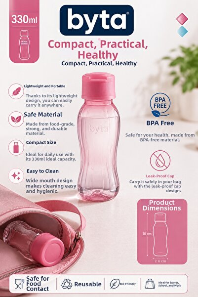BYTA 330 ml Bpa-Free Transparent Water Bottle Leak-Proof Flask with Lid
