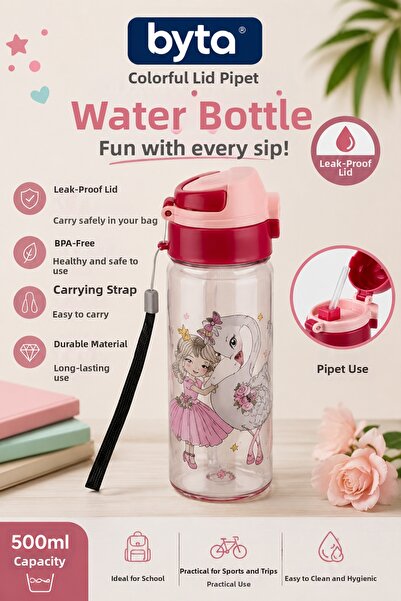 BYTA 500 ml Children's Water Bottle with Lockable Lid and Straw, with Carryin...
