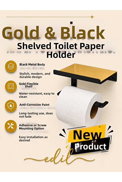edil tasarim Toilet Paper Holder with Shelf |   Metal Body |   Phone and Acce...