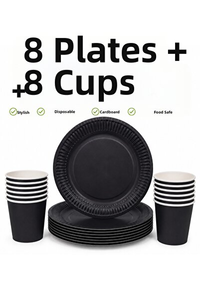 Bkmc Cardboard Plate Cup Set 8 Plates 8 Cups Disposable Birthday Party Tablew...