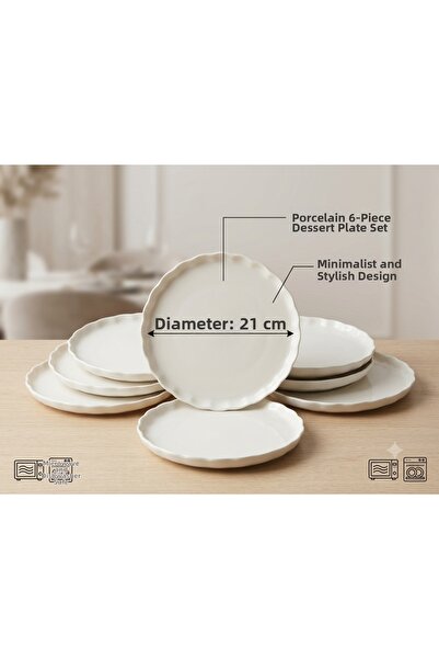 Generic Brand Set of 6 Porcelain Dessert Plates - 21 cm Wavy Edge Cake and Pr...