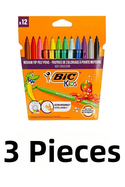 Bic 3 Pieces of Kid Couleur Felt-Tip Crayons, Box of 12