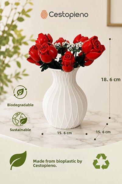 CESTOPİENO Modern Decorative Red Vase 15.6X15.6X18.6 cm Flower Pot – Biodegra...