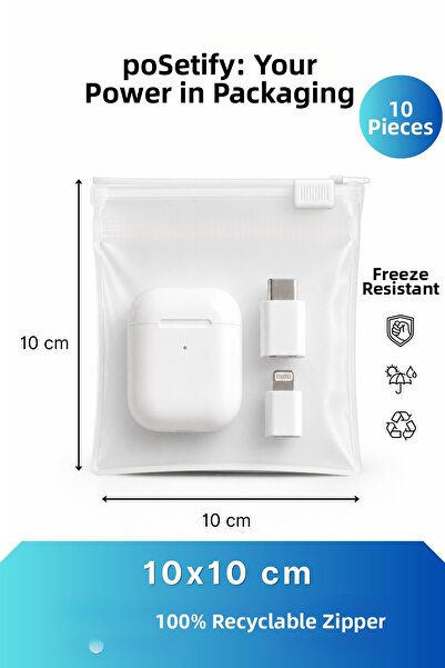 POŞETİFY Zippered Organizer 10X10 cm |   10 Pieces |   Frosted Transparent Je...