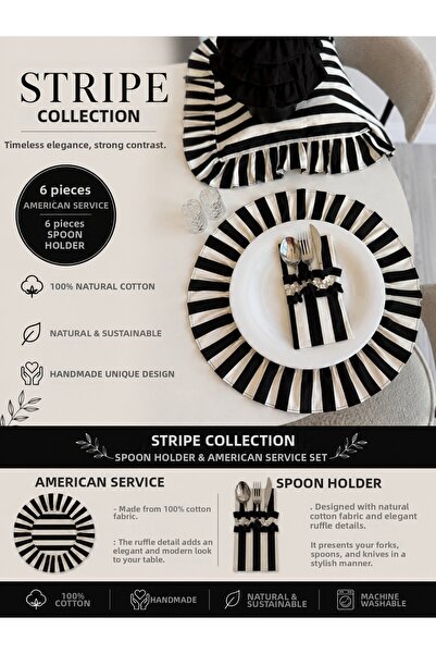 KaiAtelier 6-Piece Stripe Tableware Set / 6 Stripe Linen American Servings an...