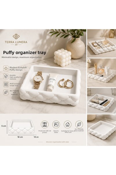 Generic Brand Puffy Organizer Decorative Organizer Tray 18X18 cm White