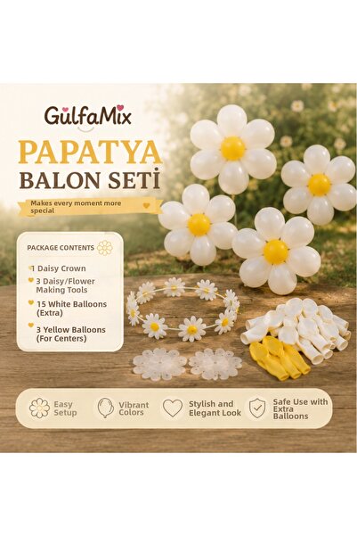 Gülfa Giftbox Daisy Balloon Party Decoration Set |   Papatya Taçlı Concept Bi...