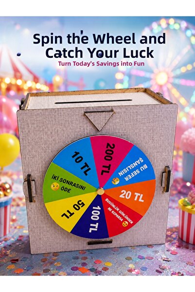 Generic Brand Fun Saving Game for Kids Wooden Piggy Bank with Fortune Wheel M...