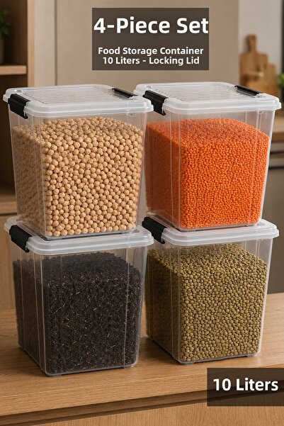 Meleni Home 4-Piece Legume Storage Box - Lock Lid Flour Food Storage Kitchen ...
