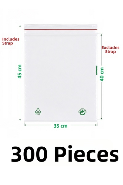 MTKardeşler 300 Pcs 35X40+5 cm Transparent Green Recyclable Adhesive Nylon Ba...