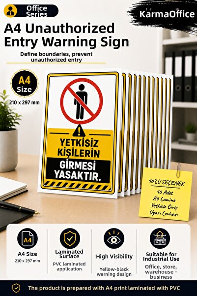 KarmaOfis A4 Warning Sign for Unauthorized Persons Entry Prohibited Pvc Lamin...