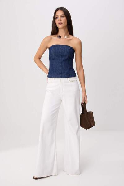 Trendyol Collection Dark Blue Raw Strapless Denim Blouse Twoss26Bz00847