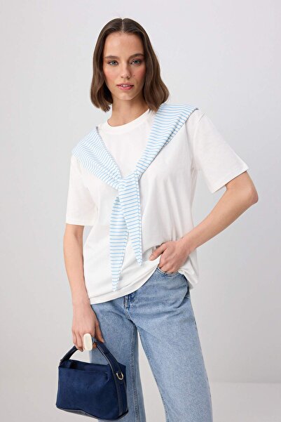 Trendyol Collection Ecru Oversize/Wide Fit Short Sleeve Tie Detail Long Soft ...