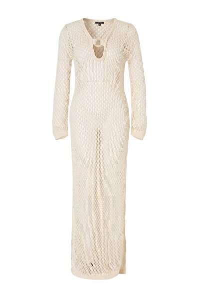 Trendyol Kollektion Ecru Strickwaren-Accessoire Detailliertes Maxi-Strandklei...