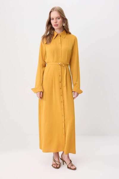 Trendyol Modest Rochie și salopetă galbene, fără căptușeală, cu țesătură simp...