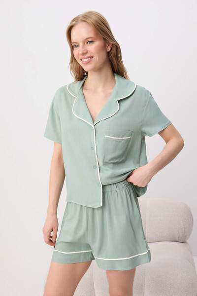 Trendyol Collection Set de pijamale țesute Shally, uni, mentă THMSS24PT00051