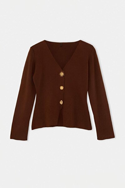 Trendyol Collection Brown Trend Button Detailed Knitwear Cardigan Twoaw26Hi00121