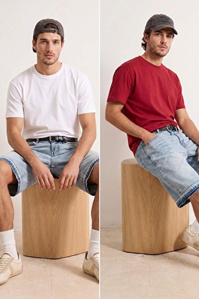 Trendyol Collection Tricou roșu-alb oversize/cu croială lejeră, 100% bumbac T...