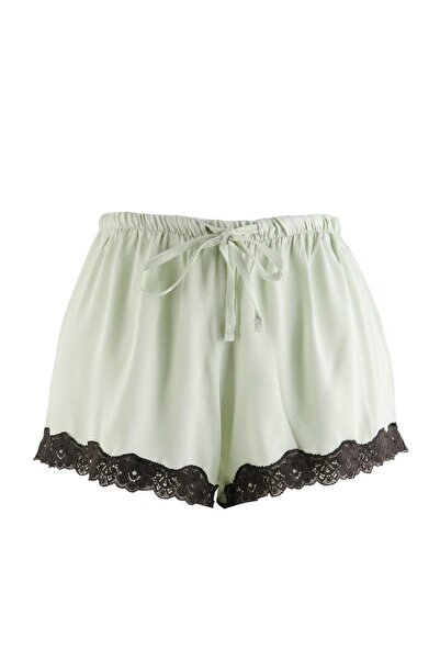 Trendyol Collection شورت قصير من الساتان باللون الأخضر الفاتح مع تفاصيل من ال...
