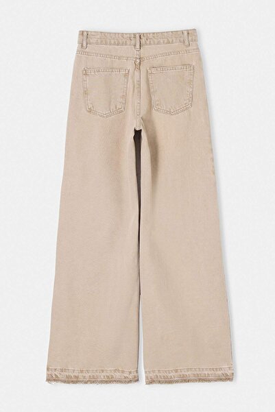 Trendyol Collection Beige Vintage Washed High Waist Wide Leg Jeans with Cuff ...
