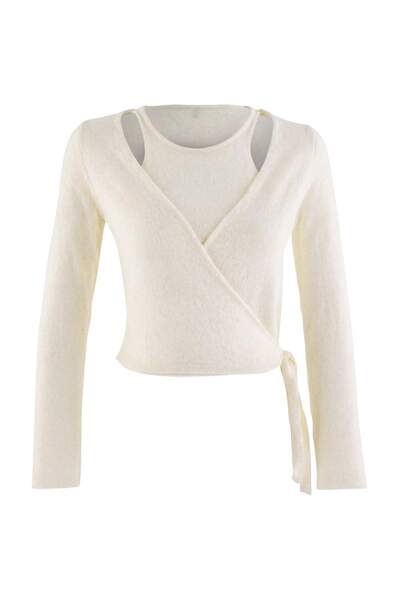 Trendyol Collection Ecru Soft Textured 2-Piece Knitwear Blouse-Sweater Twoaw2...