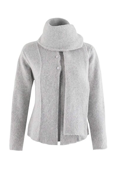 Trendyol Collection Light Gray Thick Soft Textured Shawl Knitwear Cardigan Tw...