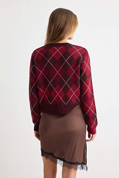 Trendyol Collection كارديجان تريكو بنمط بولو ونقشة مربعات من ماركة موردوم TWO...