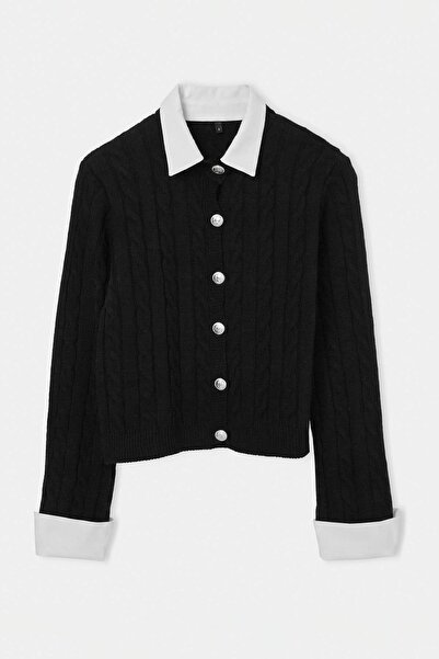 Trendyol Collection Black Combined Hair Knitwear Cardigan Twoaw26Hi00260