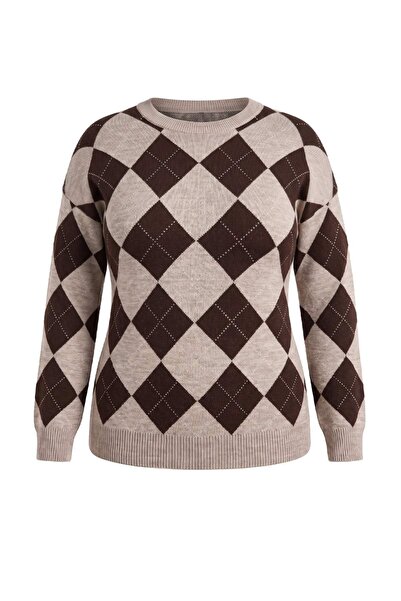 Trendyol Curve Multi-Colored Diamond Pattern Knitwear Sweater Tbbaw26An00072