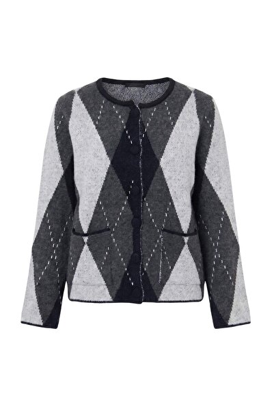 Trendyol Collection Dark Navy Blue Soft Textured Crew Neck Plaid Patterned Kn...