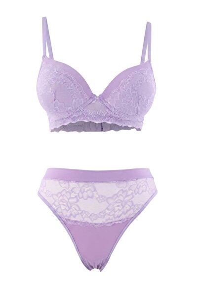 Trendyol Collection طقم ملابس داخلية من الدانتيل الأرجواني THMAW27CC00006