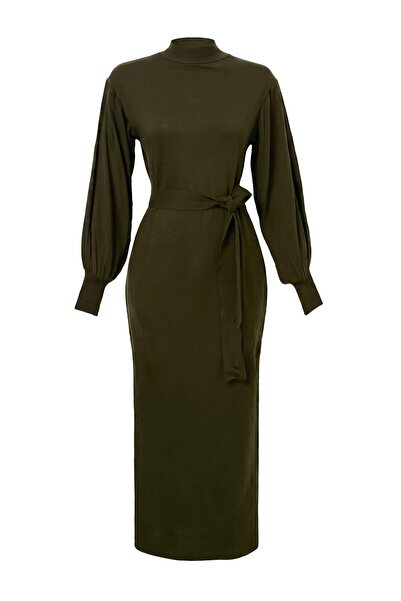 Trendyol Modest Khaki Unlined Plain Knitwear Single Layer Hijab Dress Tctaw24...