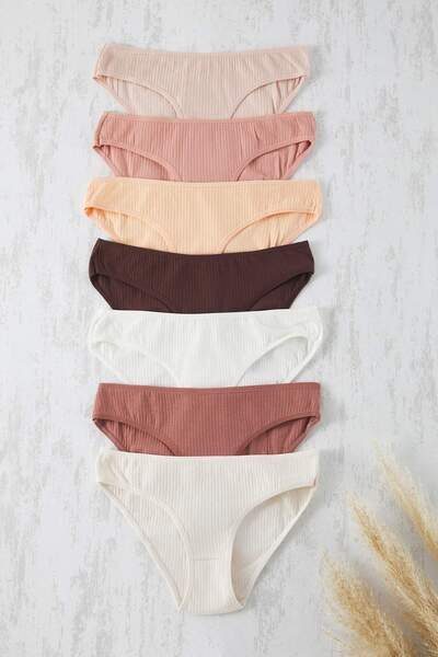 Trendyol Collection Brown-Multicolor 7-Pack Cotton Corded Fabric Classic Knit...