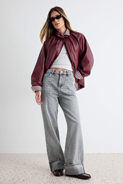 Trendyol Collection بنطلون جينز واسع الساق بخصر مرتفع مصنوع من القطن بنسبة 10...