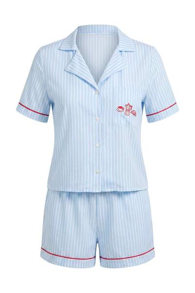 Trendyol Collection Blue Striped Shally Woven Pajamas Set Thmss26Pt00206