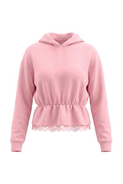 Trendyol Collection Powder Thick Peplum Lace Detailed Hooded Long Sleeve Knit...
