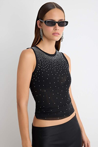 Trendyol Collection Black Settled Stone Printed Party Blouse Tpraw27Bz00008