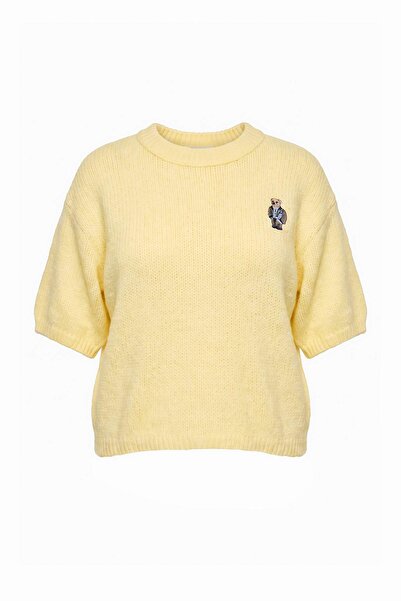 Trendyol Curve Openwork Soft Textured Yellow Embroidery Detailed Knitwear Swe...