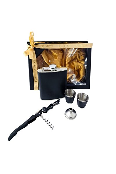 velve Set pentru barbati VLV, cu plosca, pahare, palnie si tirbuson multifunc...
