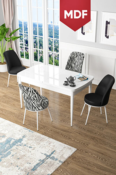 Canisa Concept Kor Serisi MDF 70x114 Açılabilir Mutfak Masası Takımı Beyaz Ma...