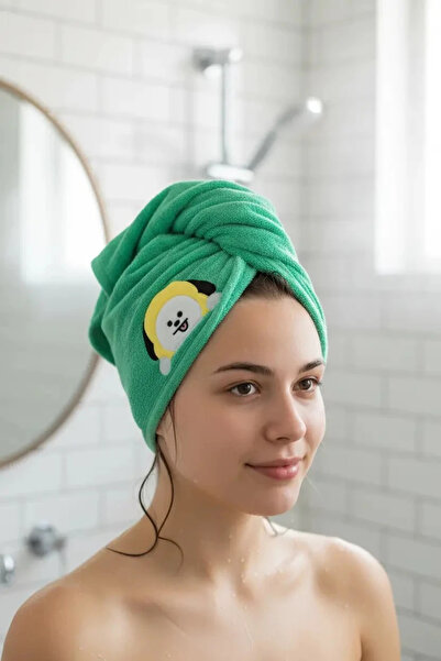 BT21 Lisanslı Düğmeli Ultra Emici Mikrofiber Saç Kurutma Havlusu Chimmy 13 cm