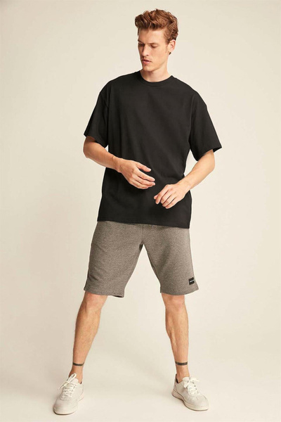 GRIMELANGE Jett Erkek Oversize Fit %100 Organik Pamuk Kalın Dokulu Bisiklet Yakalı Siyah T-shirt