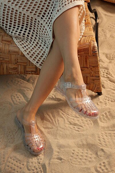 Beyond Γυαλιστερά διάφανα και ασημί γκλίτερ γυναικεία ζελέ σανδάλια - Byndjlly01